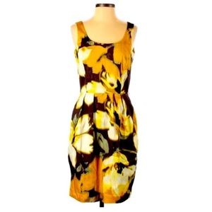 Eliza J 6 brown/yellow/green floral retro sleeveless 
cotton/spandex blend dress
